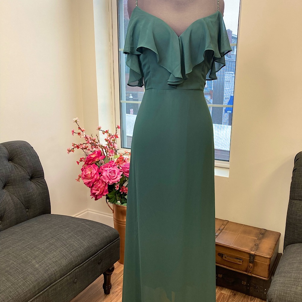 Hailey Paige hunter green chiffon dress